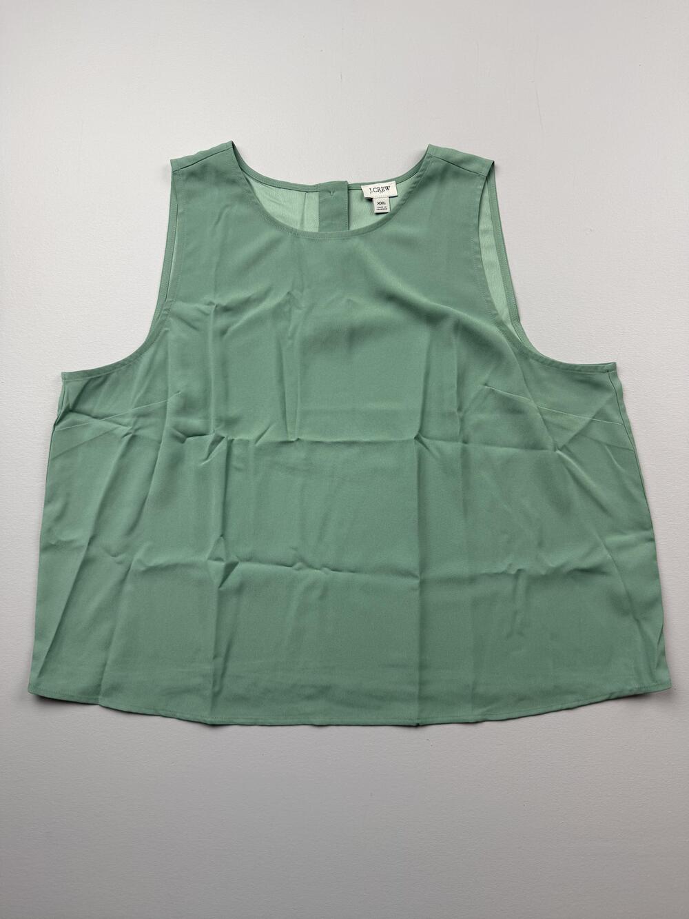J.Crew Tank Top Womens XXL Green Round Neck Sleeveless Woven Button Back